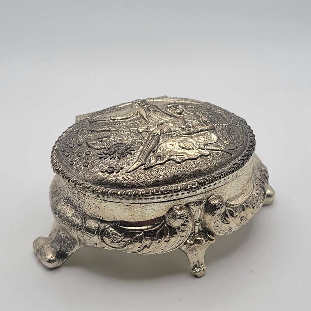 Vintage Footed Silver Plated Jewelry Casket Box Lined